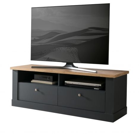 TV-Lowboard Ribera in grau und Wotan Eiche Landhaus TV Unterteil 135 x 51 cm