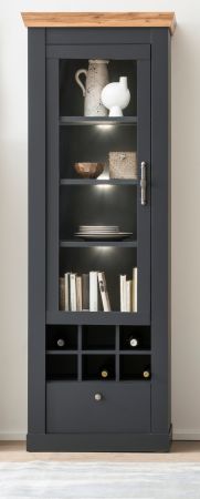 Vitrinenschrank Ribera in grau und Wotan Eiche Landhaus Wohn- und Esszimmer Vitrine 72 x 201 cm
