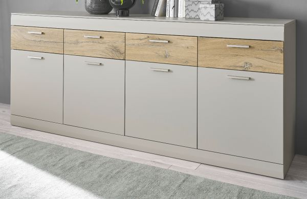 Sideboard Griego in Kieselgrau matt und Zinneiche Wohn- und Esszimmer Kommode 200 x 85 cm