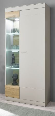 Vitrine Griego in Kieselgrau matt und Zinneiche Wohn- und Esszimmer Vitrinenschrank 90 x 199 cm