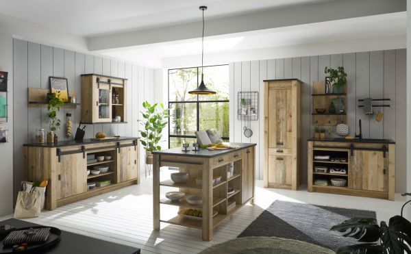 Kche Stove in Used Wood hell und anthrazit Kchenschrank Set 3-teilig
