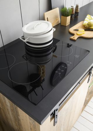 Kche mit Theke Stove in Used Wood hell und anthrazit Kchenschrank Set 5-teilig