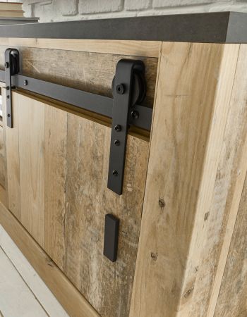 Kche mit Theke Stove in Used Wood hell und anthrazit Kchenschrank Set 5-teilig
