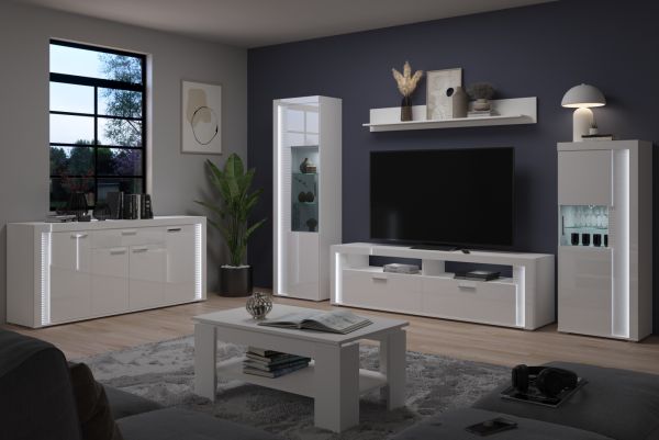 Sideboard Skylight in wei Hochglanz Kommode inklusive Frontbeleuchtung 182 x 84 cm