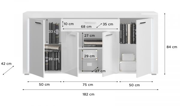 Sideboard Skylight in wei Hochglanz Kommode inklusive Frontbeleuchtung 182 x 84 cm
