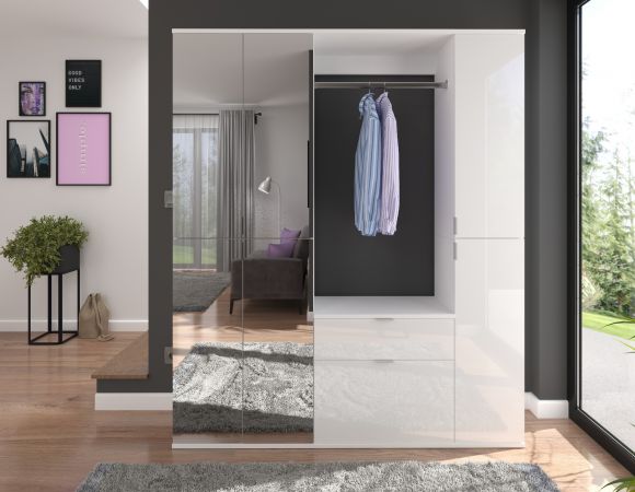 Garderobe ProjektX in wei� Hochglanz Garderobenschrank mit Spiegelt�r 152 x 193 cm