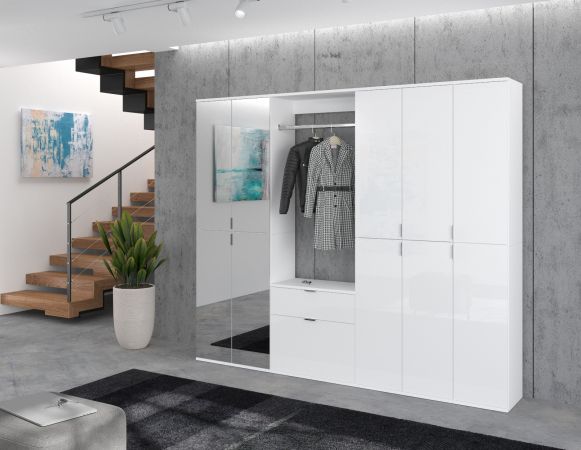 Garderobe ProjektX in wei� Hochglanz Garderobenschrank mit Spiegelt�r 152 x 193 cm