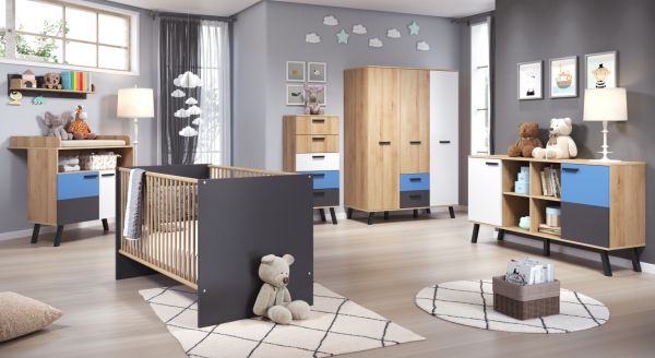 Babyzimmer Wickelkommode Mats Color in Bianco Buche mit blau oder rosa Babymbel Wickeltisch 96 cm