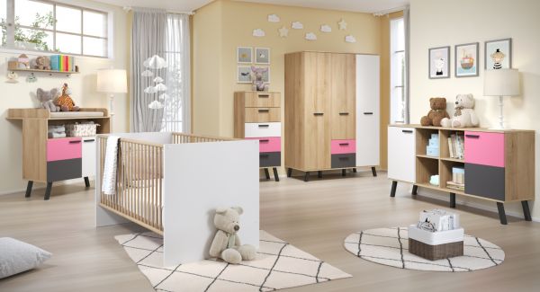 Babyzimmer Wickelkommode Mats Color in Bianco Buche mit blau oder rosa Babymbel Wickeltisch 96 cm