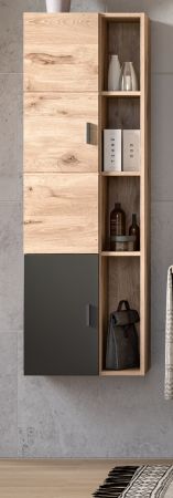 Badezimmer Midischrank Grado in Nox Eiche und grau matt Badschrank hngend 48 x 144 cm