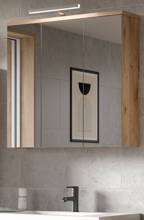 Badezimmer Spiegelschrank Grado in Nox Eiche Badschrank 3-trig 80 cm