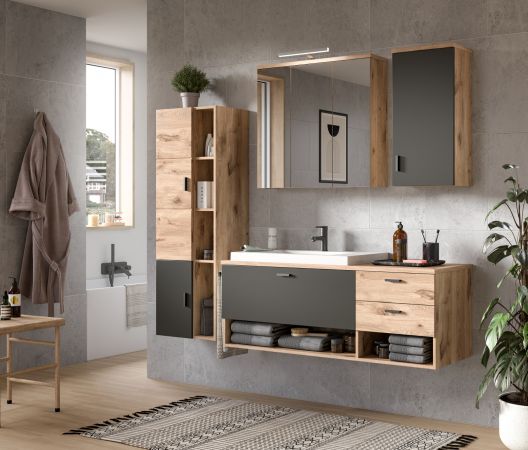 Badezimmer Spiegelschrank Grado in Nox Eiche Badschrank 3-trig 80 cm