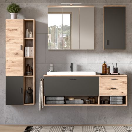 Badezimmer Hngeschrank Grado in grau matt und Nox Eiche Badschrank hngend 37 x 75 cm