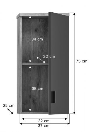 Badezimmer Hngeschrank Grado in grau matt und Nox Eiche Badschrank hngend 37 x 75 cm