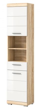 Badezimmer Hochschrank Lambada in wei Hochglanz und Sonoma Eiche Badschrank 37 x 191 cm