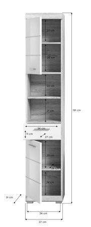 Badezimmer Hochschrank Lambada in wei Hochglanz und Sonoma Eiche Badschrank 37 x 191 cm