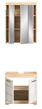 Badmbel Set 2-teilig Lambada in wei Hochglanz und Sonoma Eiche Badkombination 60 x 191 cm