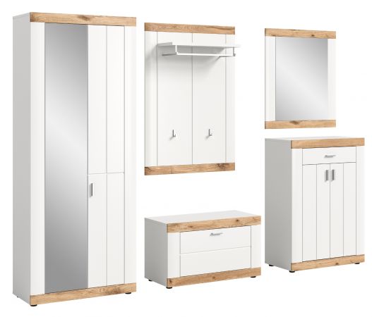 Garderobe Set 5-teilig Laredo in wei matt und Nox Eiche Landhaus Garderobenkombination 260 x 193 cm