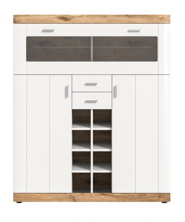 Highboard Laredo in wei matt und Nox Eiche Landhaus Wohn- und Esszimmer Vitrine 117 x 142 cm