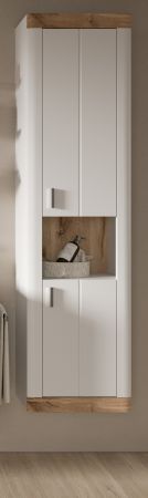 Badezimmer Hochschrank Laredo in wei matt und Nox Eiche Landhaus Badschrank hngend 45 x 172 cm