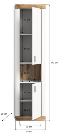 Badezimmer Hochschrank Laredo in wei matt und Nox Eiche Landhaus Badschrank hngend 45 x 172 cm