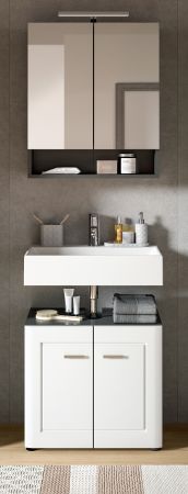 Badmbel Set 2-teilig Lago in wei matt und grau Badkombination mit Waschbeckenunterschrank und Spiegelschrank