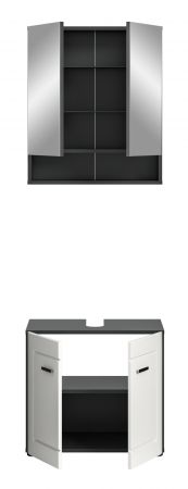 Badmbel Set 2-teilig Lago in wei matt und grau Badkombination mit Waschbeckenunterschrank und Spiegelschrank