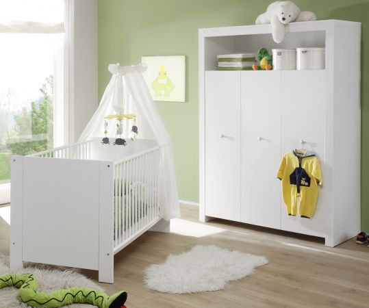 Babyzimmer Olivia in wei komplett Set 2-teilig mit Kleiderschrank und Babybett