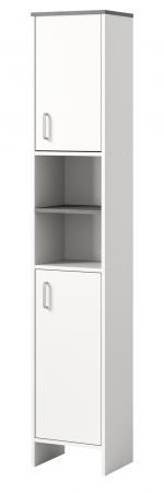 Badezimmer Hochschrank LosAngeles in wei und Rauchsilber grau Badschrank 32 x 180 cm