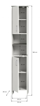 Badezimmer Hochschrank LosAngeles in wei und Rauchsilber grau Badschrank 32 x 180 cm