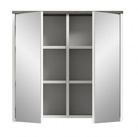 Badezimmer Spiegelschrank LosAngeles in wei und Rauchsilber grau Badschrank 2-trig 60 x 60 cm