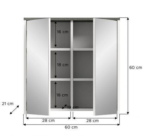 Badezimmer Spiegelschrank LosAngeles in wei und Rauchsilber grau Badschrank 2-trig 60 x 60 cm