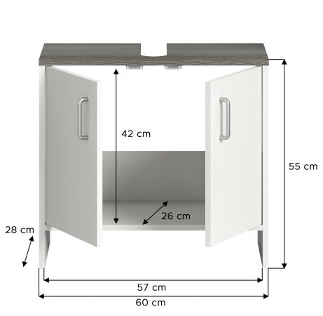 Waschbeckenunterschrank LosAngeles in wei und Rauchsilber grau Badschrank 60 cm