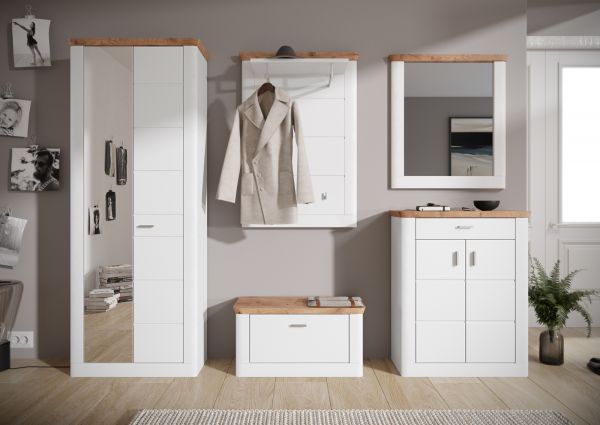 Garderobenpaneel Michigan in wei matt und Viking Eiche Flur Wandgarderobe 79 x 114 cm