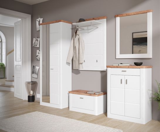 Garderobenpaneel Michigan in wei matt und Viking Eiche Flur Wandgarderobe 79 x 114 cm