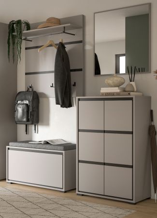 Garderobe Set 4-teilig Jaru in grau und schwarz Garderobenkombination 165 x 196 cm
