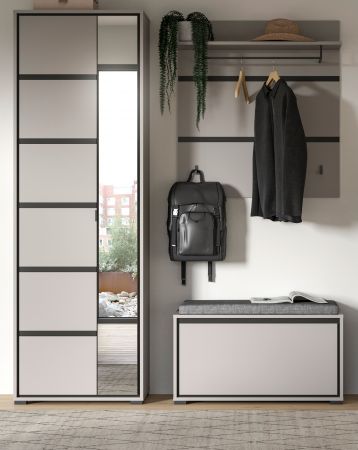 Garderobenschrank Jaru in grau und schwarz Garderobe oder groer Schuhschrank 65 x 196 cm