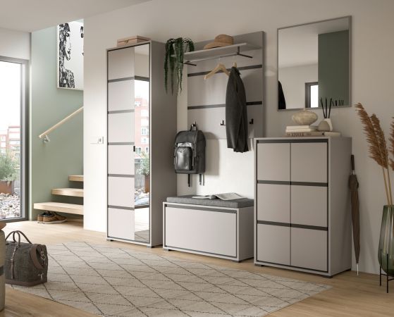 Schuhschrank Jaru in grau und schwarz Flur Kommode 65 x 103 cm