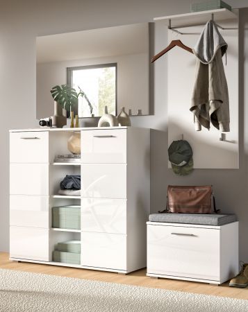 Garderobe Set 2-teilig Prego in wei Hochglanz Garderobenkombination mit Schuhschrank und Spiegel 110 x 191 cm