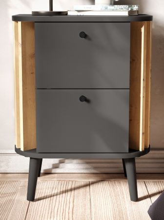 Nachttisch Pure in grau und Artisan Eiche mit 3D-Lamellen Nachtkommode in Komforthhe 45 x 60 cm