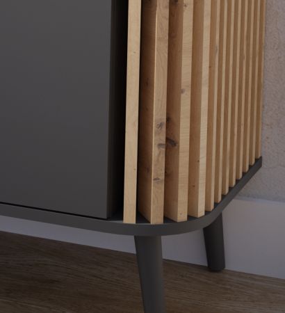 Nachttisch Pure in grau und Artisan Eiche mit 3D-Lamellen Nachtkommode in Komforthhe 45 x 60 cm
