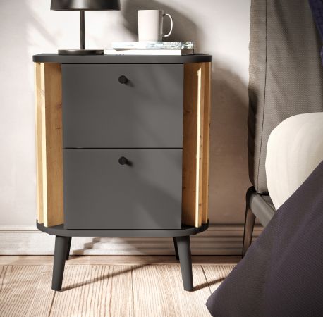 Nachttisch Pure in grau und Artisan Eiche mit 3D-Lamellen Nachtkommode in Komforthhe 45 x 60 cm