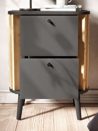 Nachttisch Pure in grau und Artisan Eiche mit 3D-Lamellen Nachtkommode in Komforthhe 45 x 60 cm