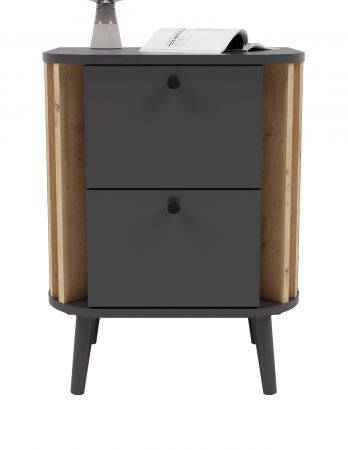 Nachttisch Pure in grau und Artisan Eiche mit 3D-Lamellen Nachtkommode in Komforthhe 45 x 60 cm