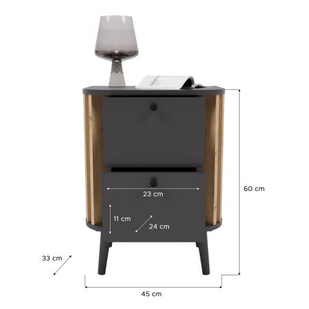 Nachttisch Pure in grau und Artisan Eiche mit 3D-Lamellen Nachtkommode in Komforthhe 45 x 60 cm