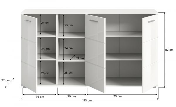 Sideboard Prego in wei Hochglanz Wohn- und Esszimmer Kommode 150 x 83 cm