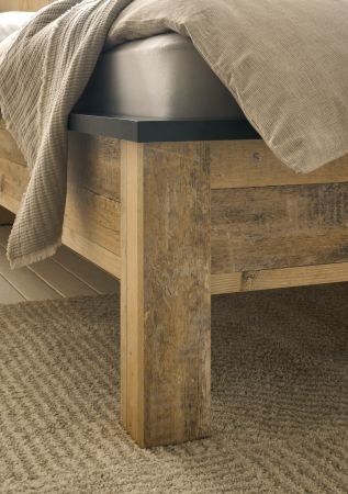 Schlafzimmer Set 3-teilig Stove in Used Wood hell und anthrazit mit Einzelbett Liegeflche 140 x 200 cm und 2 x Nachttisch