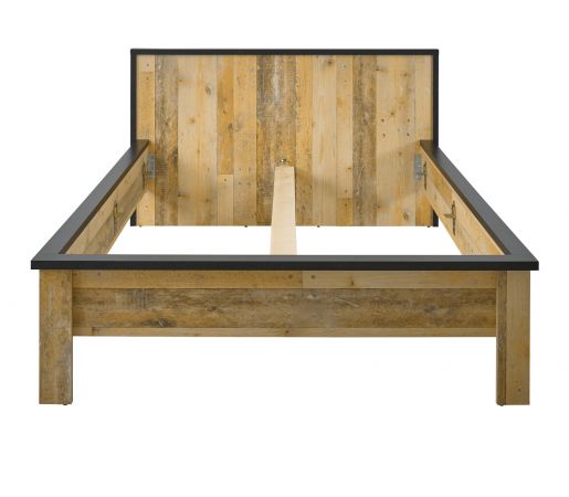 Schlafzimmer Set 3-teilig Stove in Used Wood hell und anthrazit mit Einzelbett Liegeflche 140 x 200 cm und 2 x Nachttisch