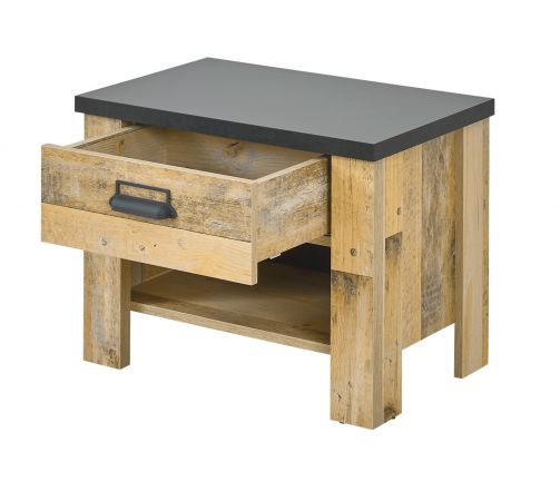 Schlafzimmer Set 4-teilig Stove in Used Wood hell und anthrazit mit Einzelbett 140 x 200 cm, Kleiderschrank und 2 x Nachttisch