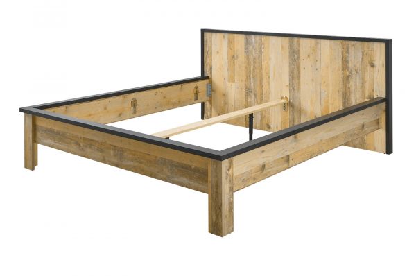 Schlafzimmer Set 6-teilig Stove in Used Wood hell und anthrazit mit Bett, Kleiderschrank, Wandboard, Sideboard und 2 x Nachttisch